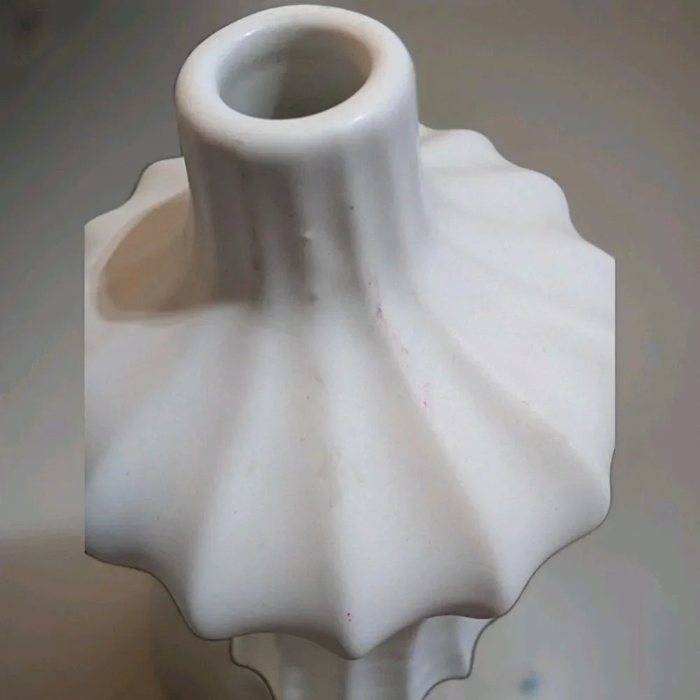 Rare Vintage Jonathan Adler Potter Studio White Fluted Vase Square A Stamp MCM